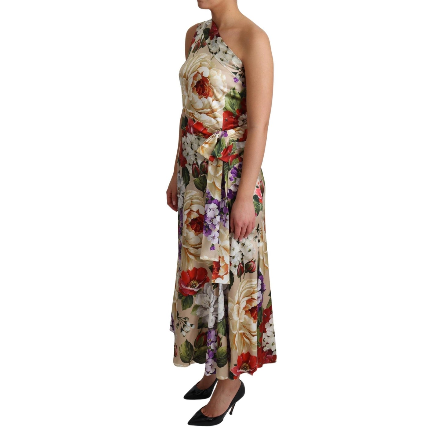 Print Silk Stretch One Shoulder Floral Dress