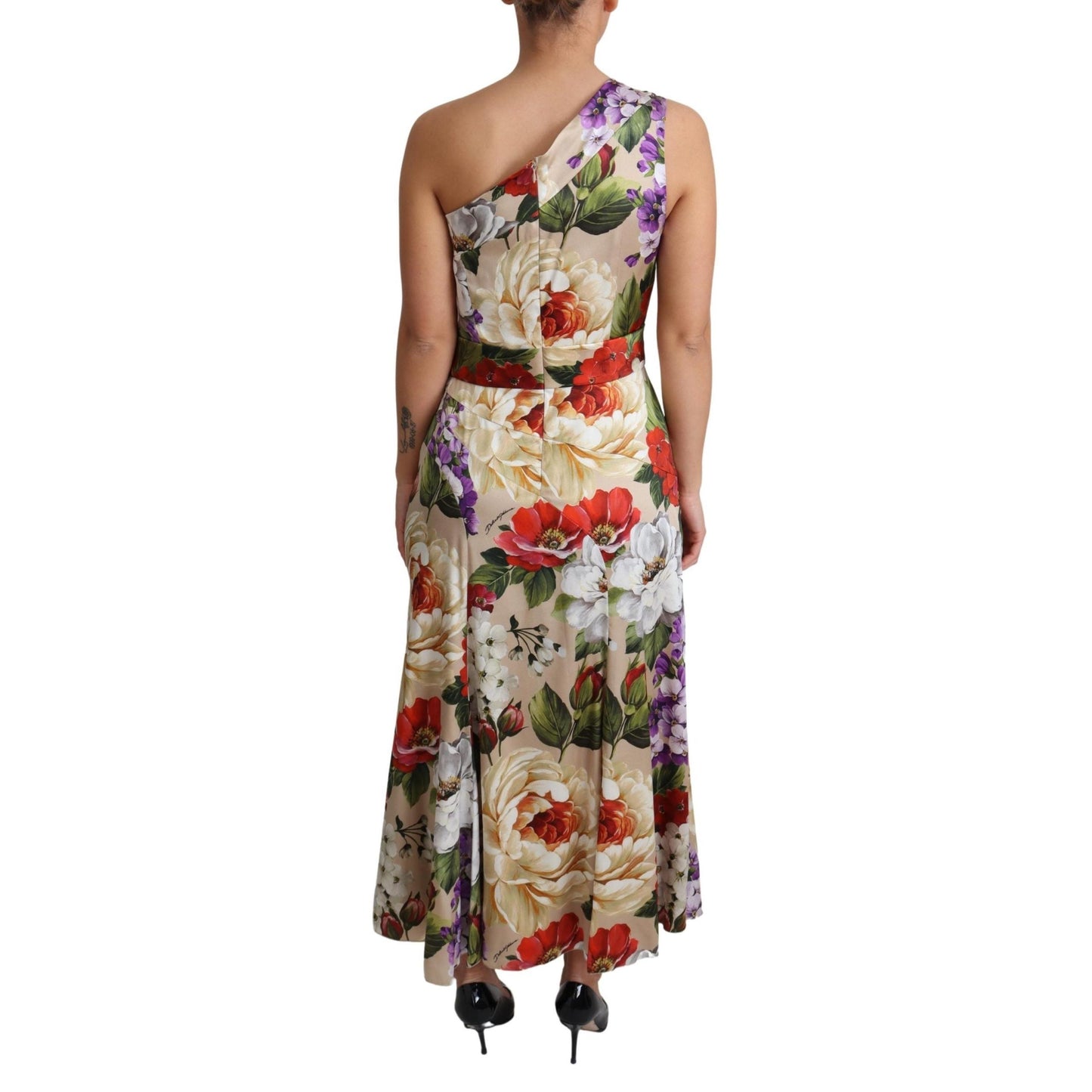 Print Silk Stretch One Shoulder Floral Dress