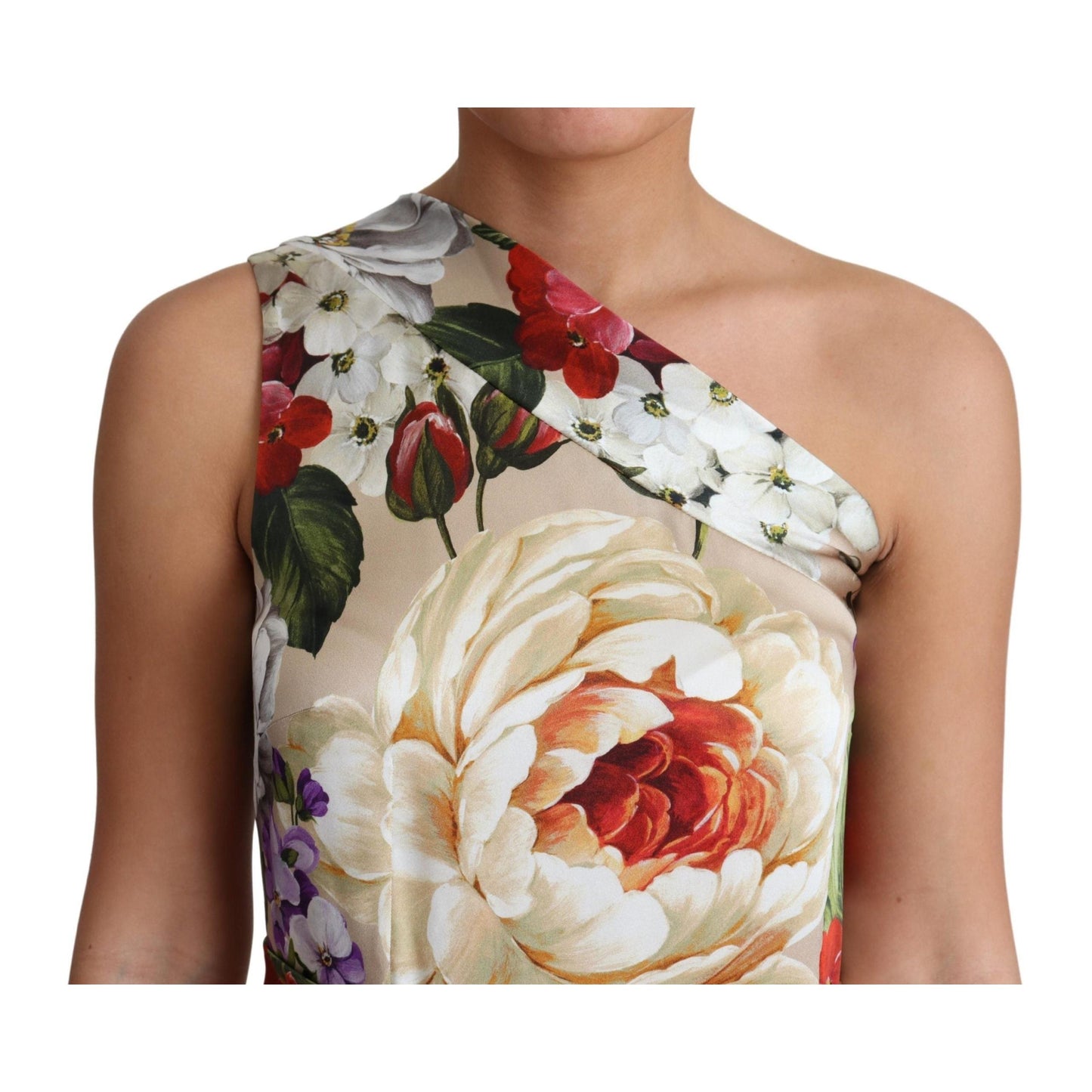 Print Silk Stretch One Shoulder Floral Dress