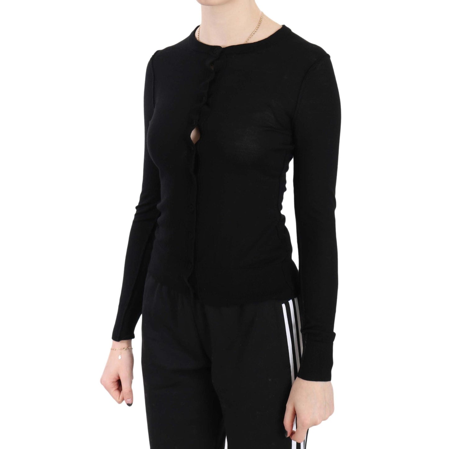 Crew Neck Sweater Black Wool Cardigan Blouse