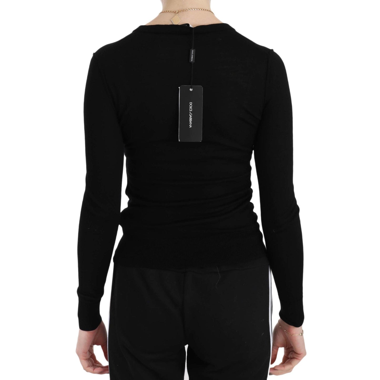 Crew Neck Sweater Black Wool Cardigan Blouse