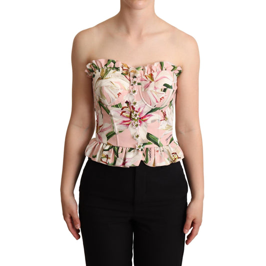 Pink Bustier Floral Appliques Blouse Top