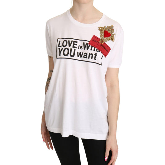 White Heart Cotton Casual T-shirt Tops
