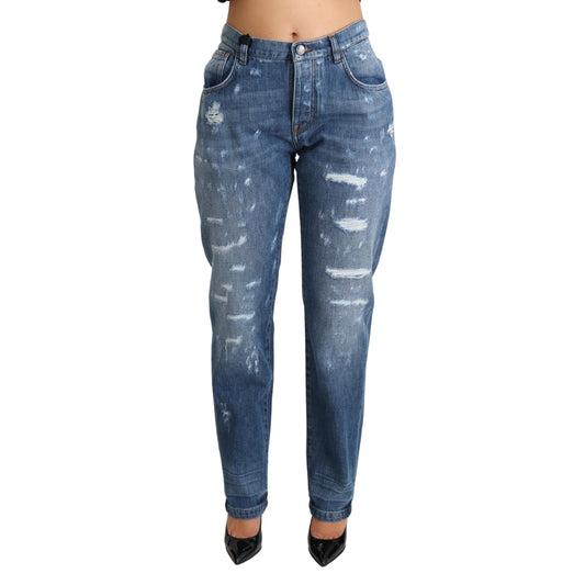 Blue Wash Boyfriend Fit Denim Cotton Jeans