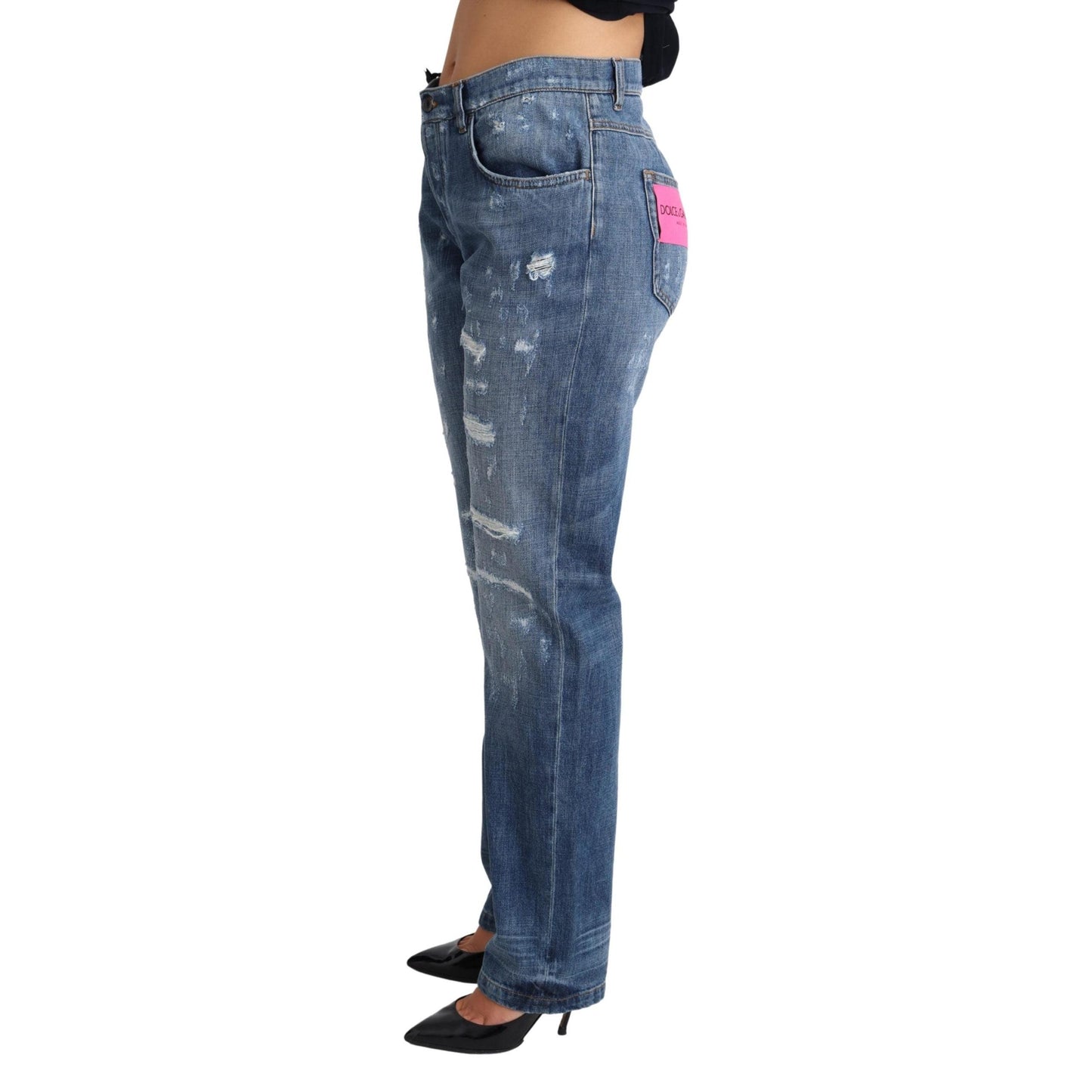 Blue Wash Boyfriend Fit Denim Cotton Jeans