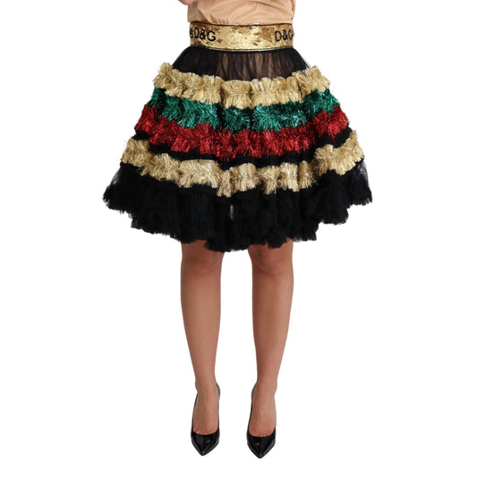 Multicolor Sequin Ruffled Tulle Tinsel Skirt