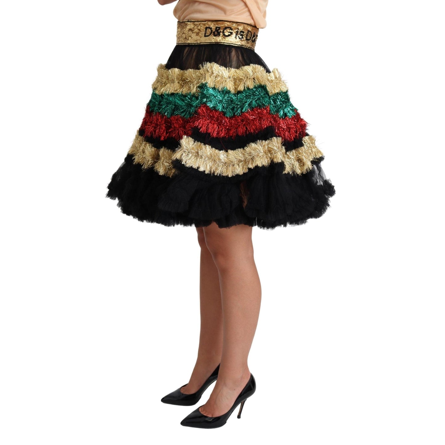 Multicolor Sequin Ruffled Tulle Tinsel Skirt