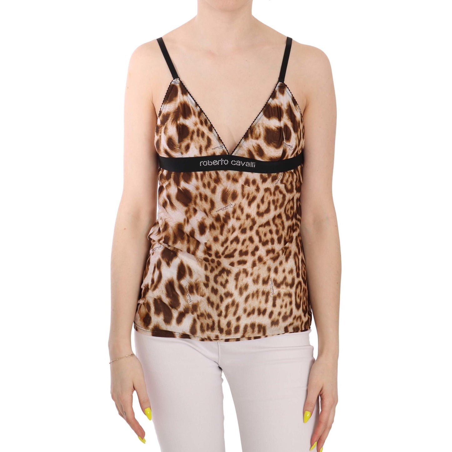 Brown Sleeveless Plunging Leopard Blouse