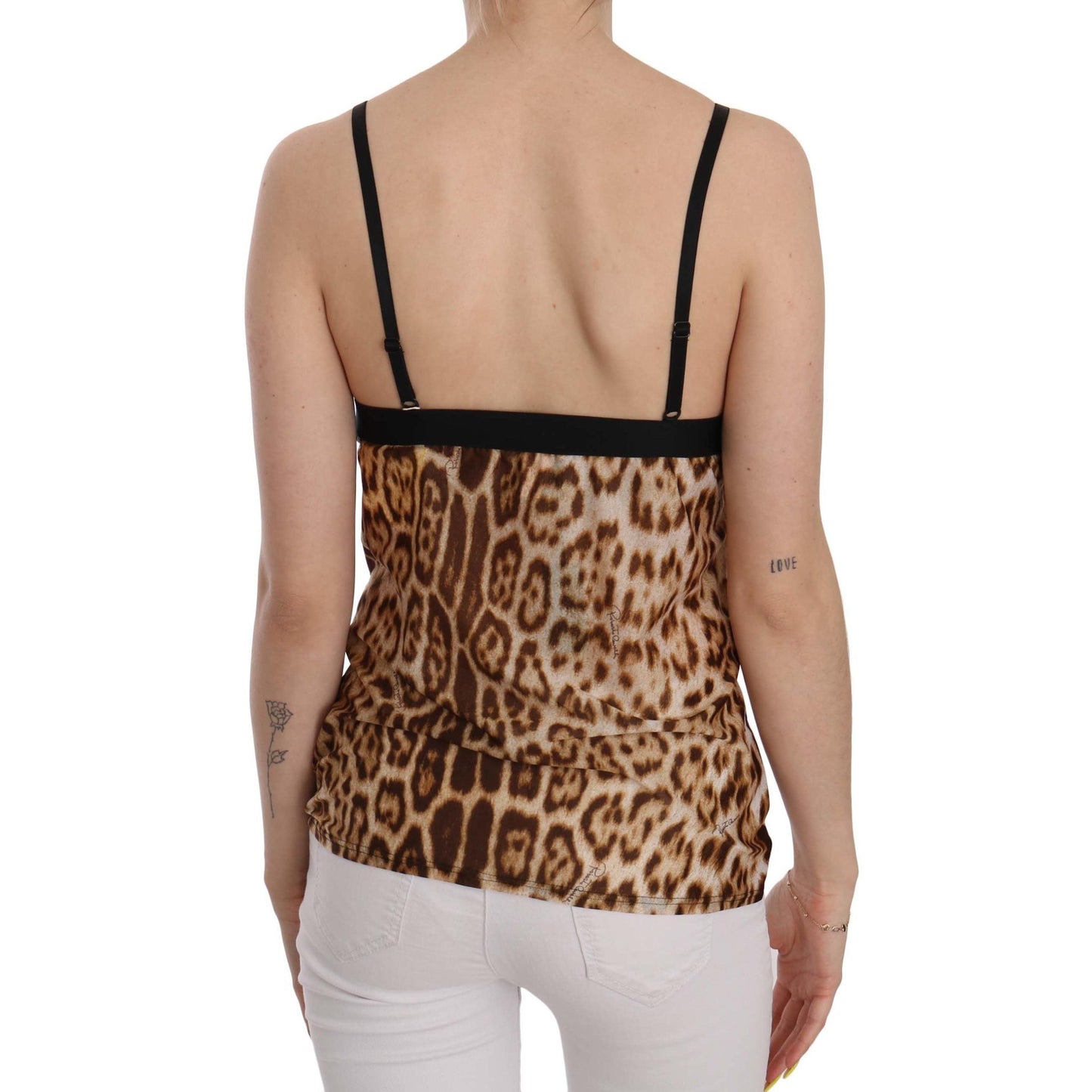 Brown Sleeveless Plunging Leopard Blouse