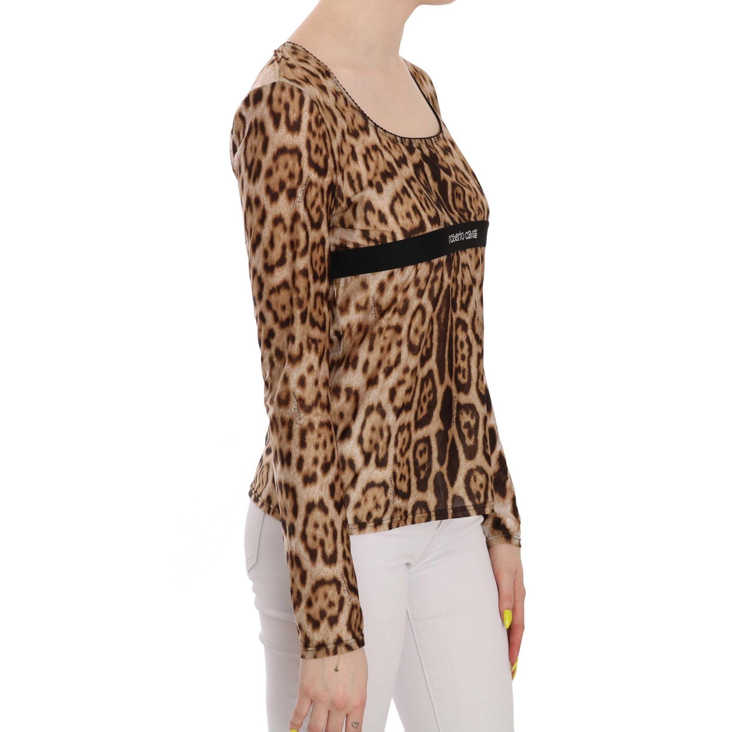 Brown Round Neck Leopard Women Top Blouse
