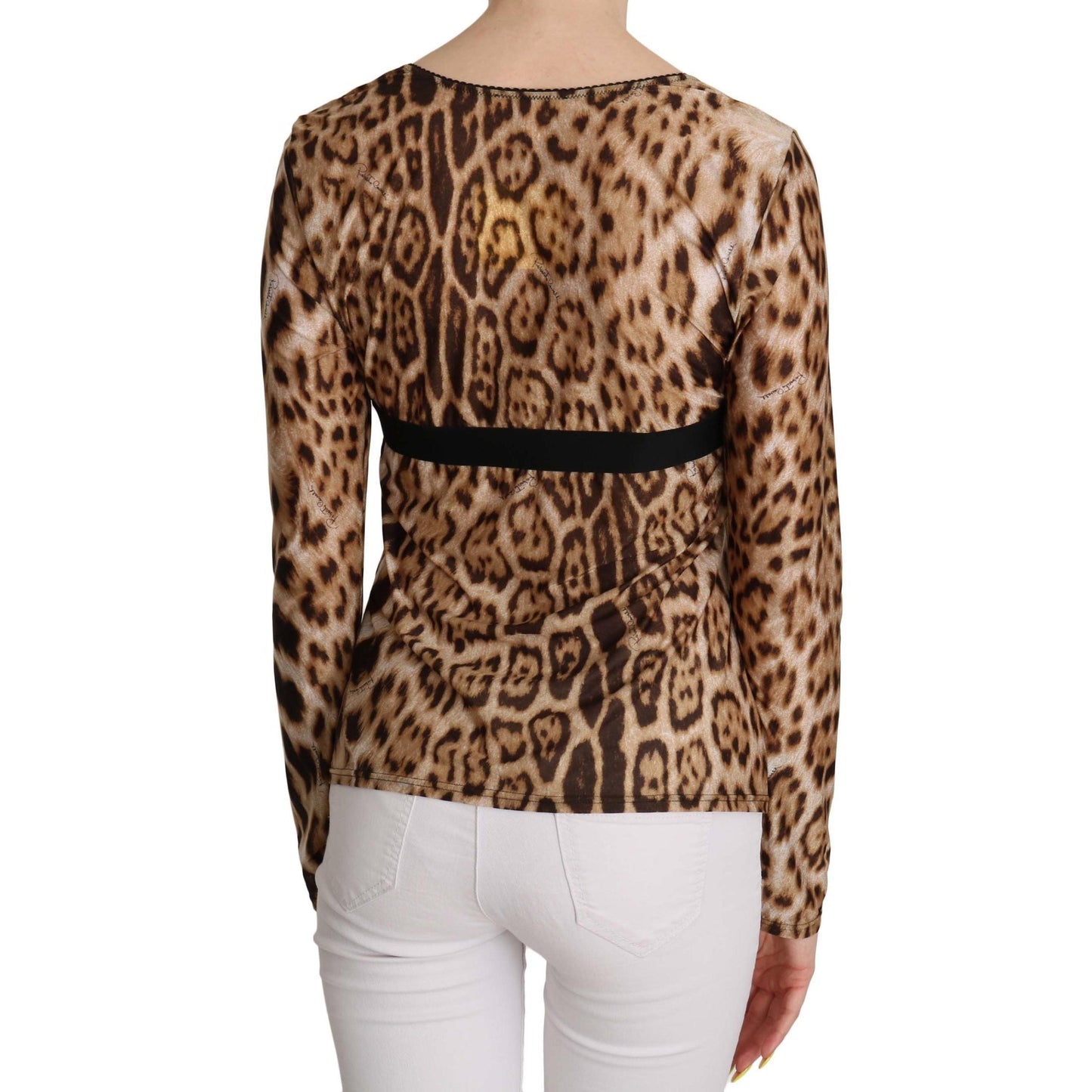 Brown Round Neck Leopard Women Top Blouse