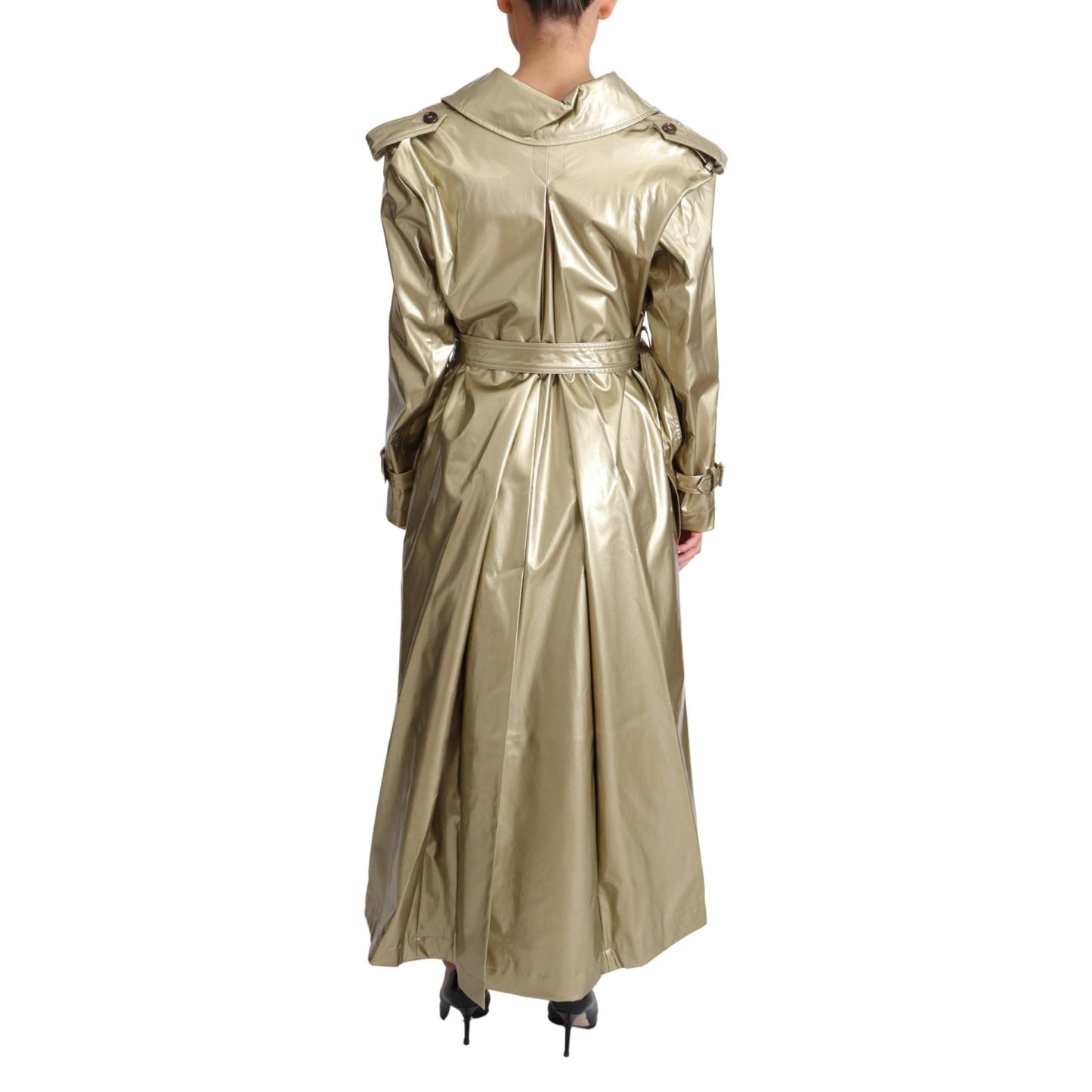 Gold Viscose Stretch Belted Trench Coat Jacket