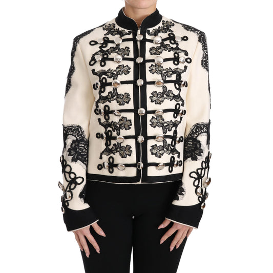 White Wool Black Floral Baroque Jacket