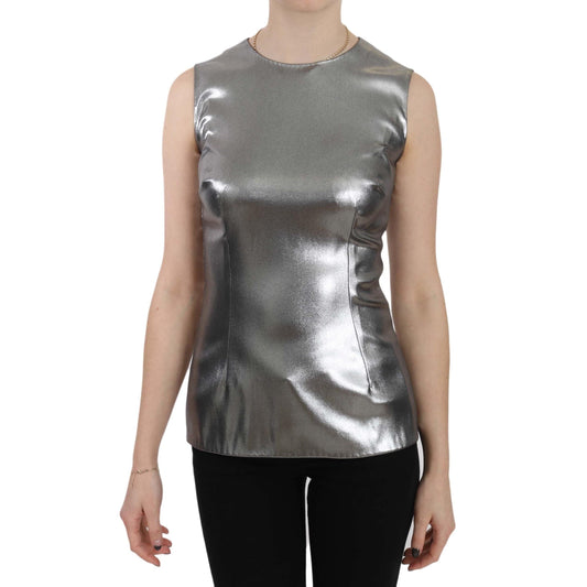 Silver Tulle Sleeveless Silk Top  Blouse