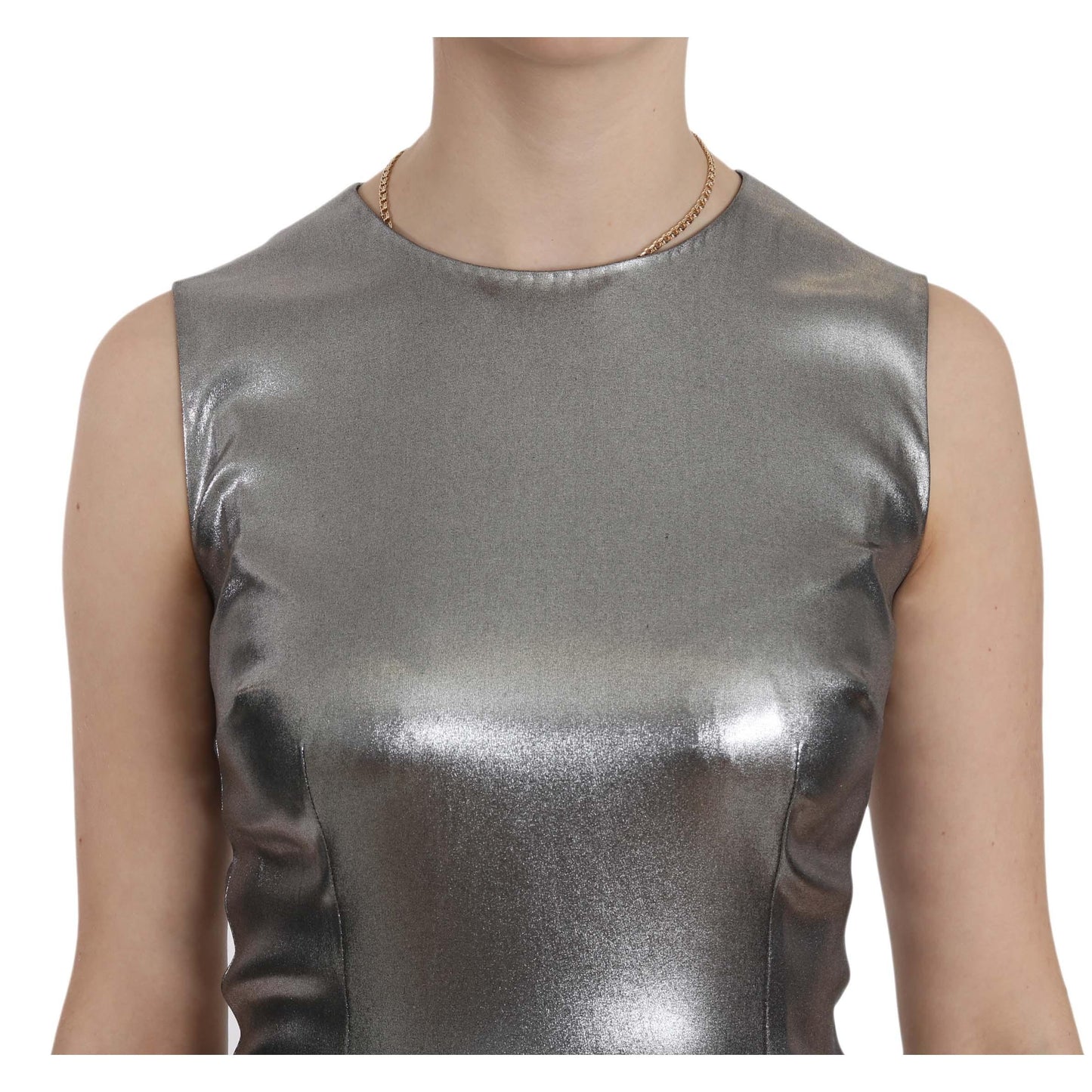 Silver Tulle Sleeveless Silk Top  Blouse