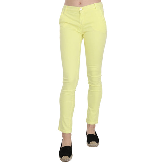 Yellow Cotton Stretch Low Waist Skinny Casual Trouser Pants