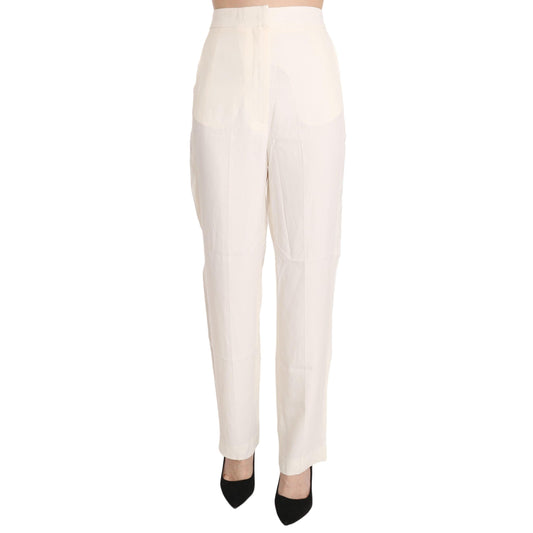 White High Waist Straight Cut Dress Trouser Pants