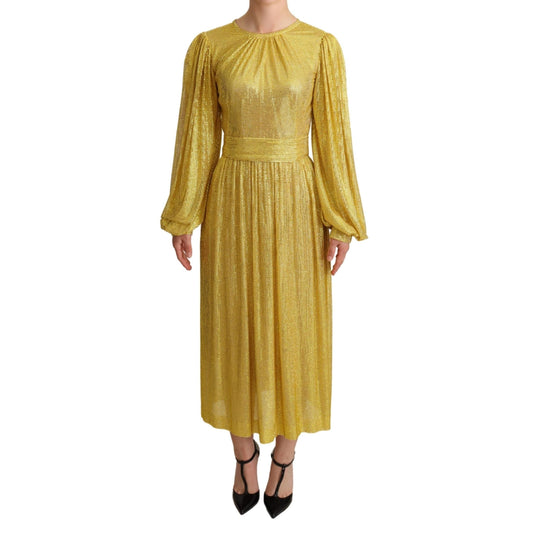 Yellow Crystal Mesh Pleated Maxi Dress
