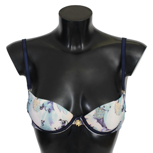 Blue Printed Nylon Reggiseno Bra Underwear