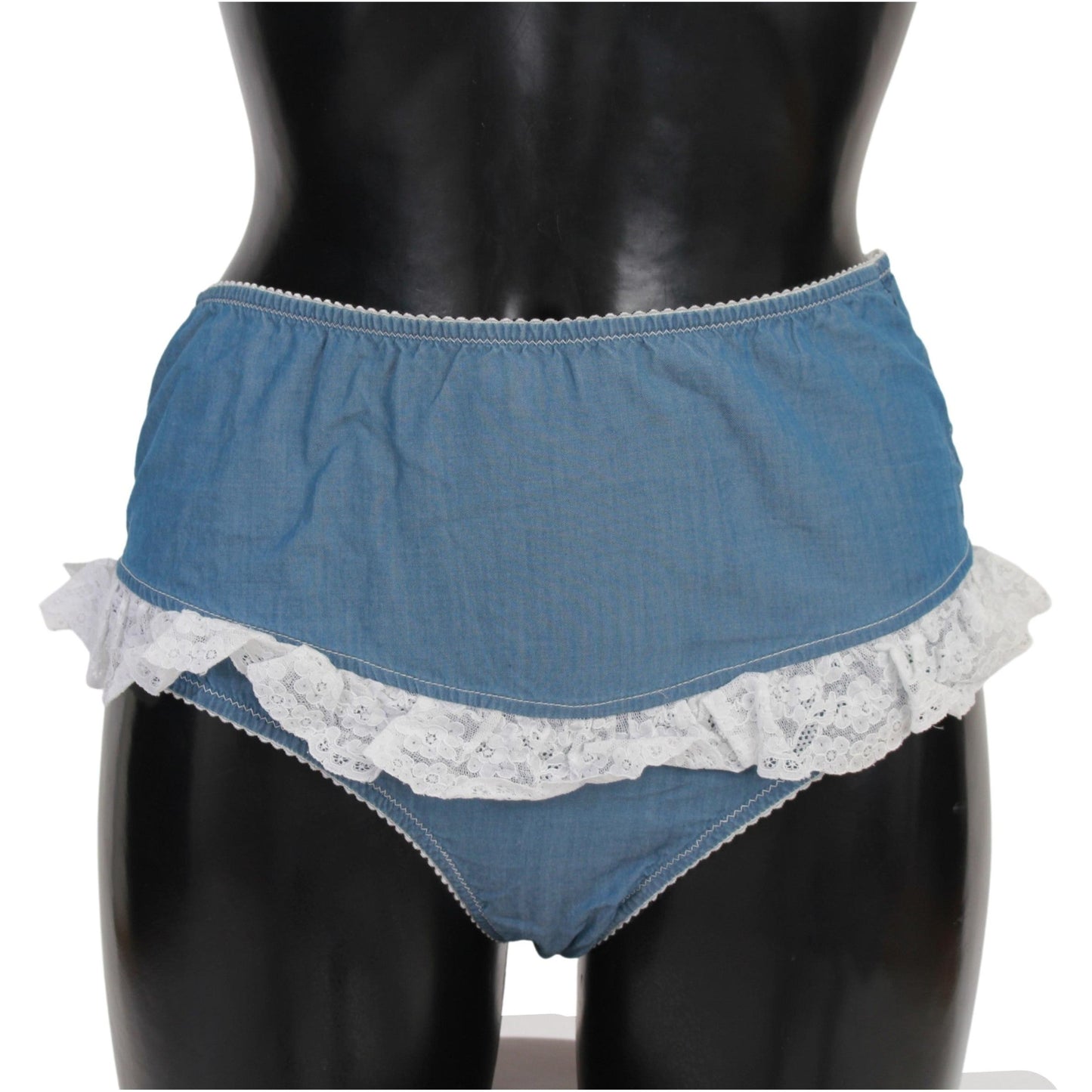 Blue Cotton Lace Slip Denim Bottom Underwear
