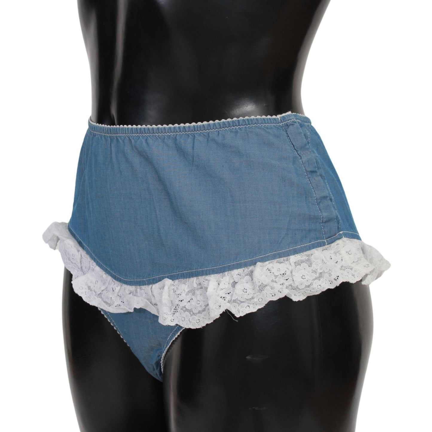 Blue Cotton Lace Slip Denim Bottom Underwear