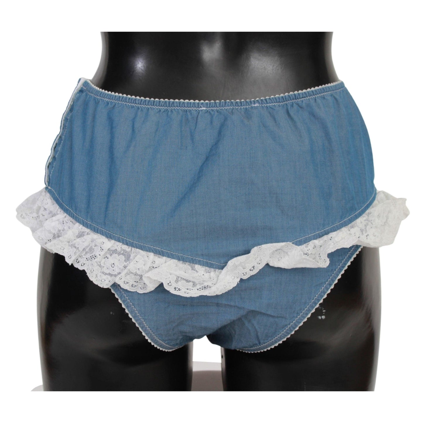 Blue Cotton Lace Slip Denim Bottom Underwear
