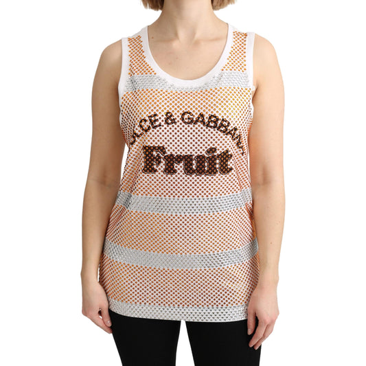 White Orange Crystal Sleeveless Tank Cotton Top