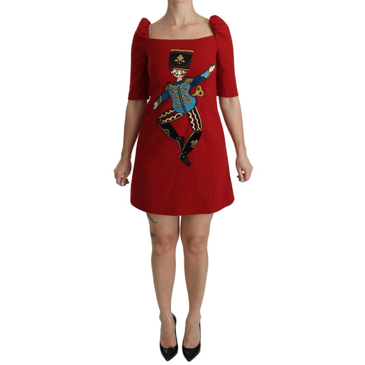 Red Sequined Toy Shift A-line Wool  Dress