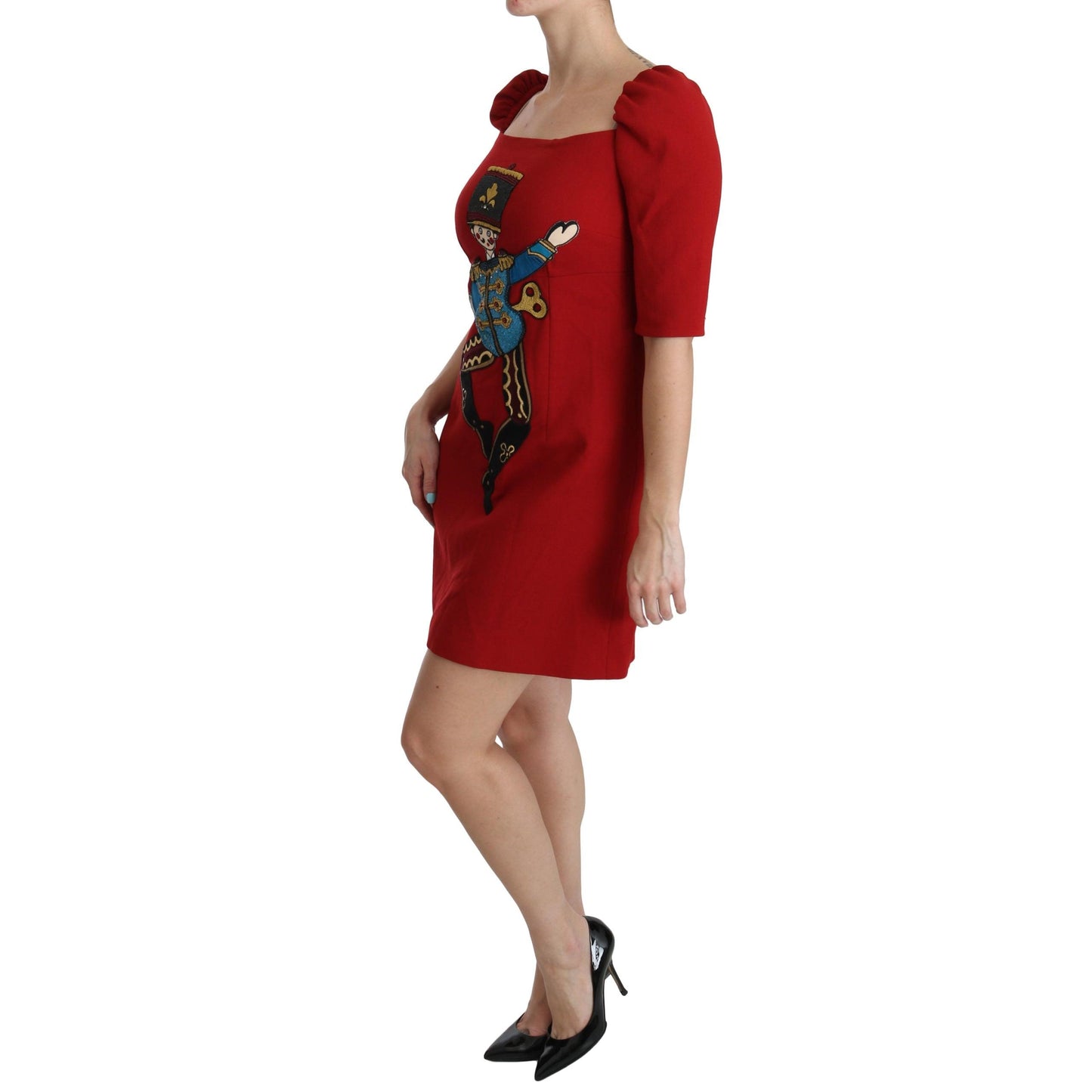 Red Sequined Toy Shift A-line Wool  Dress