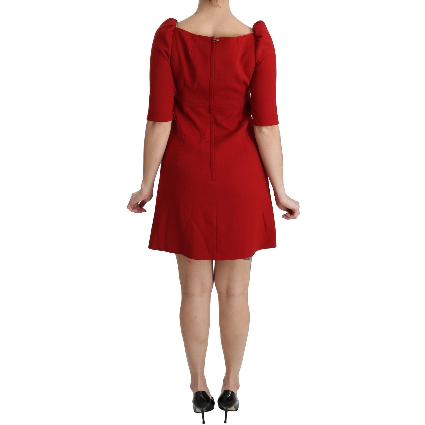 Red Sequined Toy Shift A-line Wool  Dress