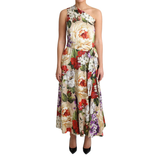 Print Silk Stretch One Shoulder Floral Dress