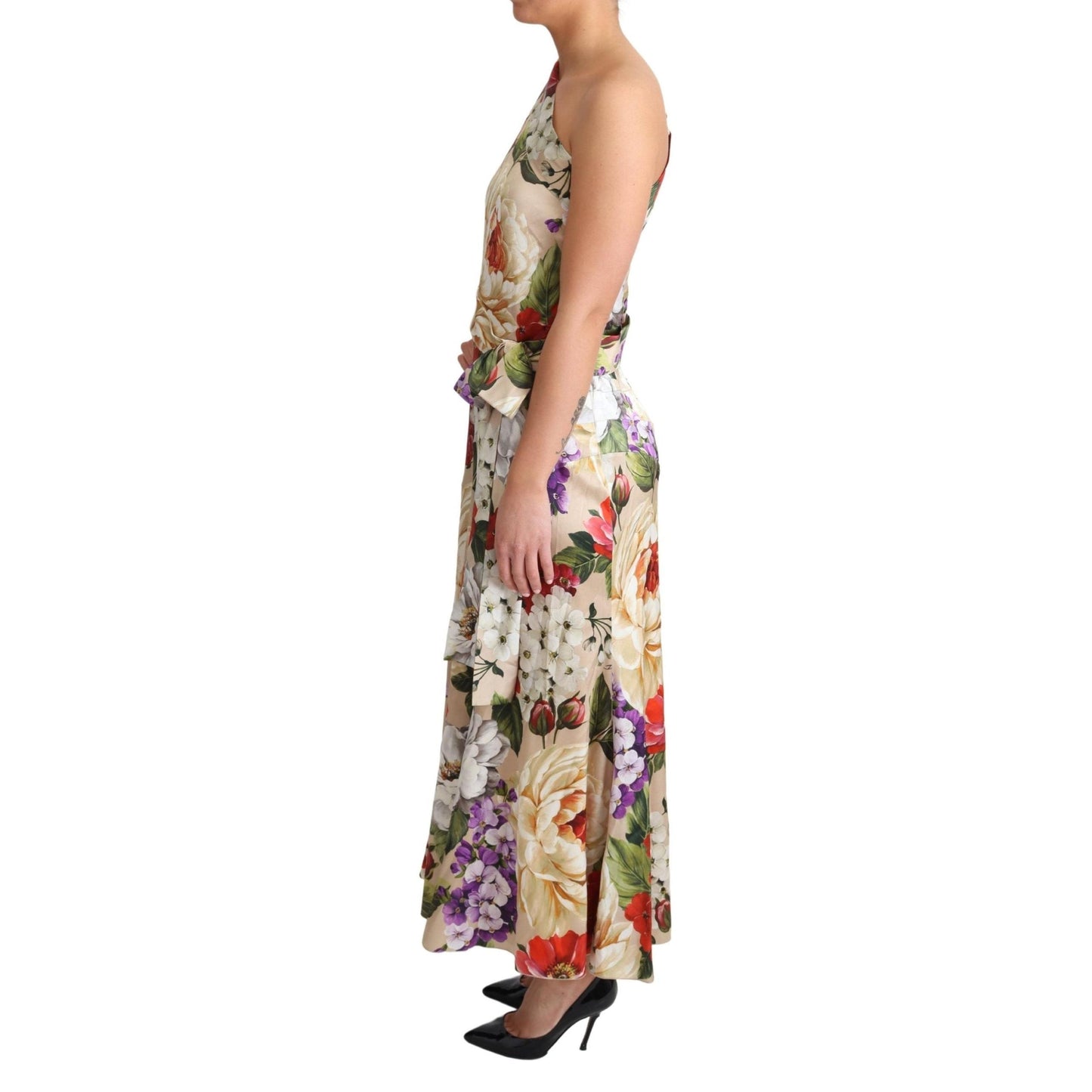 Print Silk Stretch One Shoulder Floral Dress