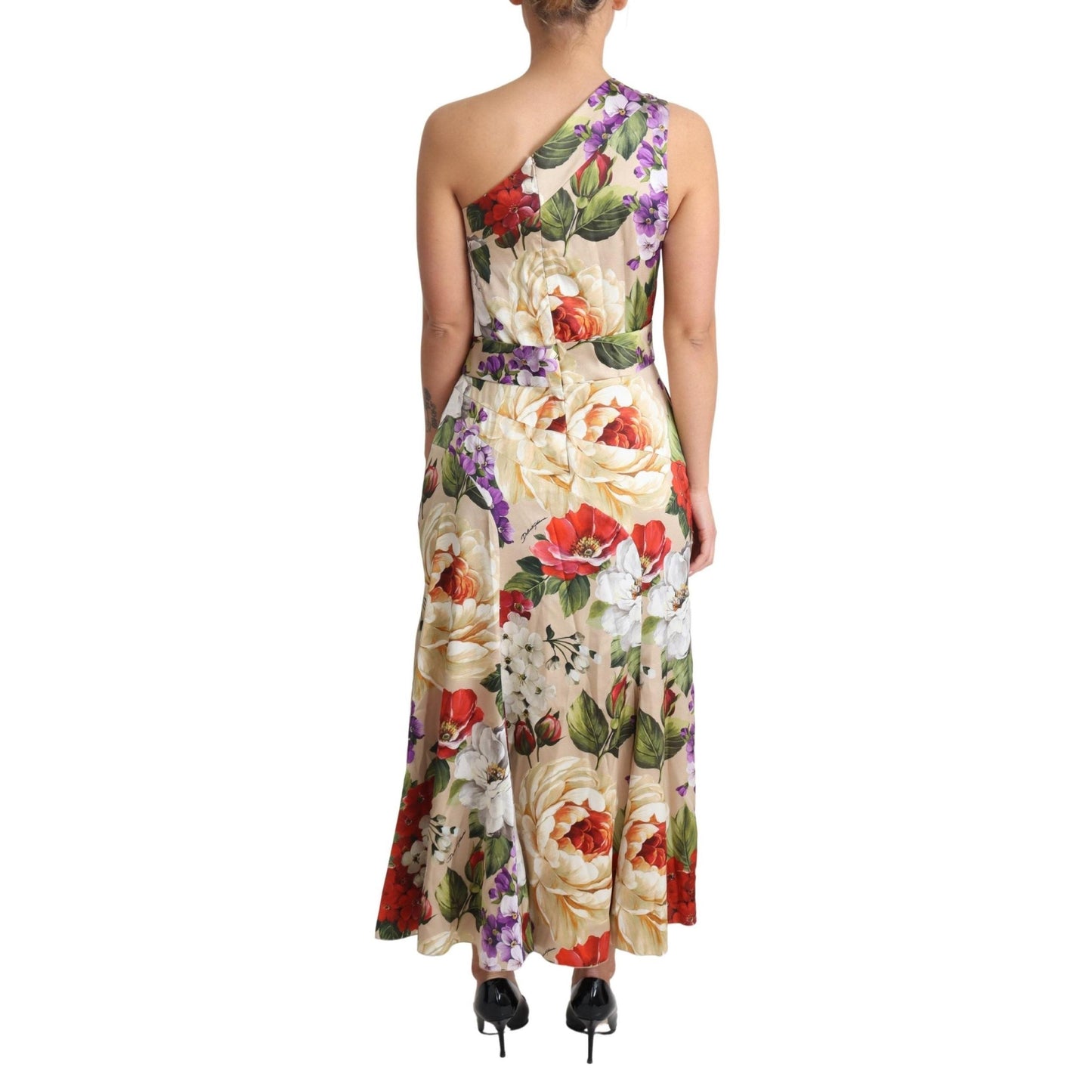 Print Silk Stretch One Shoulder Floral Dress