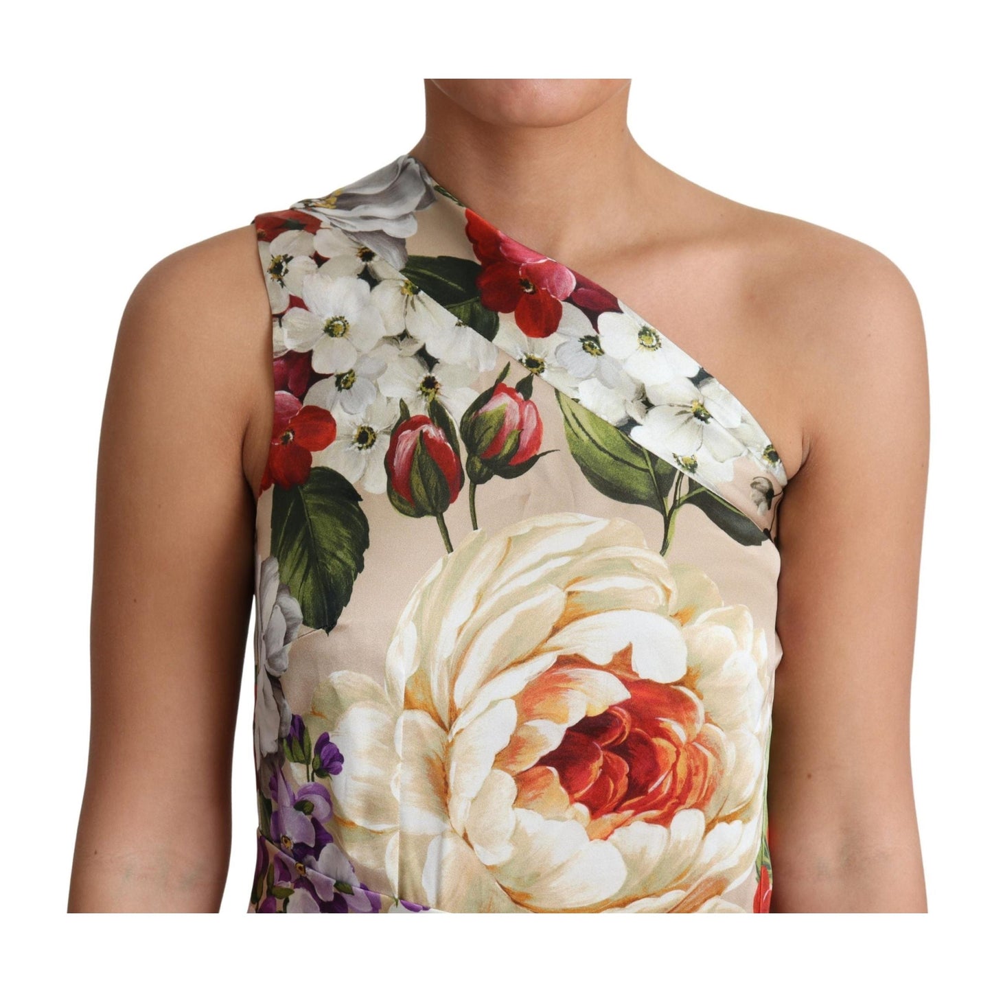 Print Silk Stretch One Shoulder Floral Dress