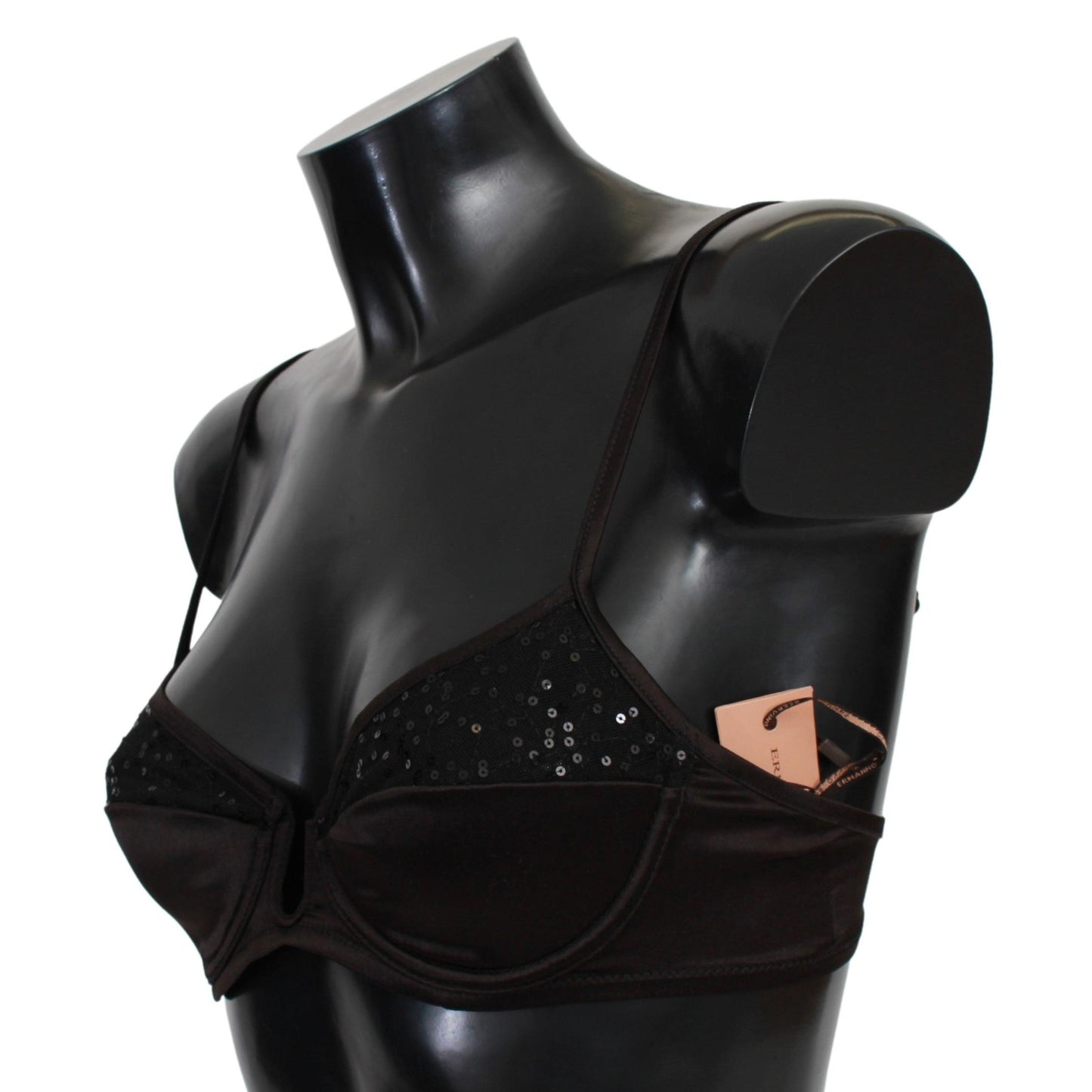 Brown Sequined Balconcino Bra Underwear