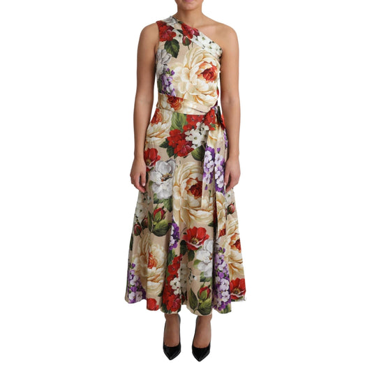 Print Silk Stretch One Shoulder Dress Floral