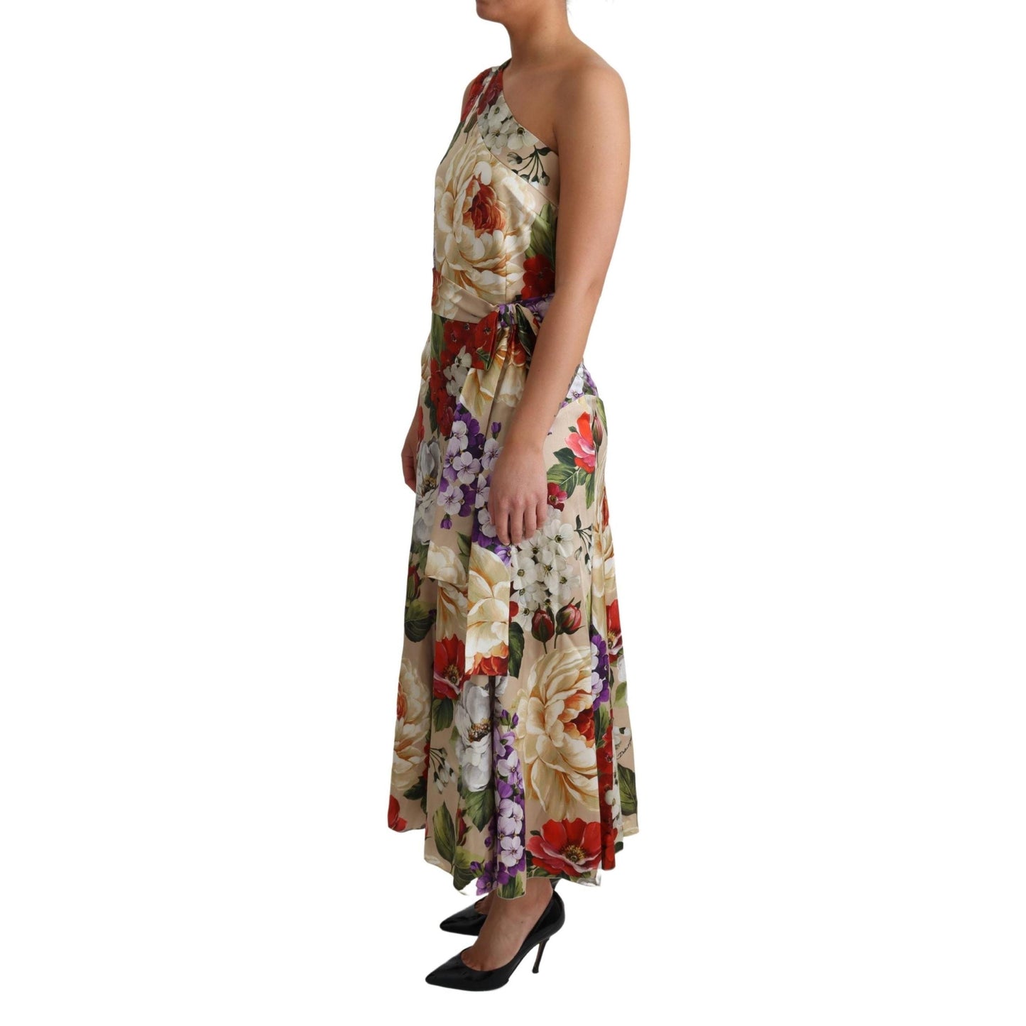 Print Silk Stretch One Shoulder Dress Floral