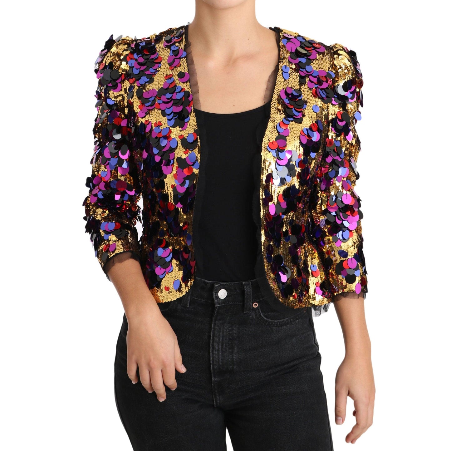 Gold Multicolor Sequined Blazer Jacket