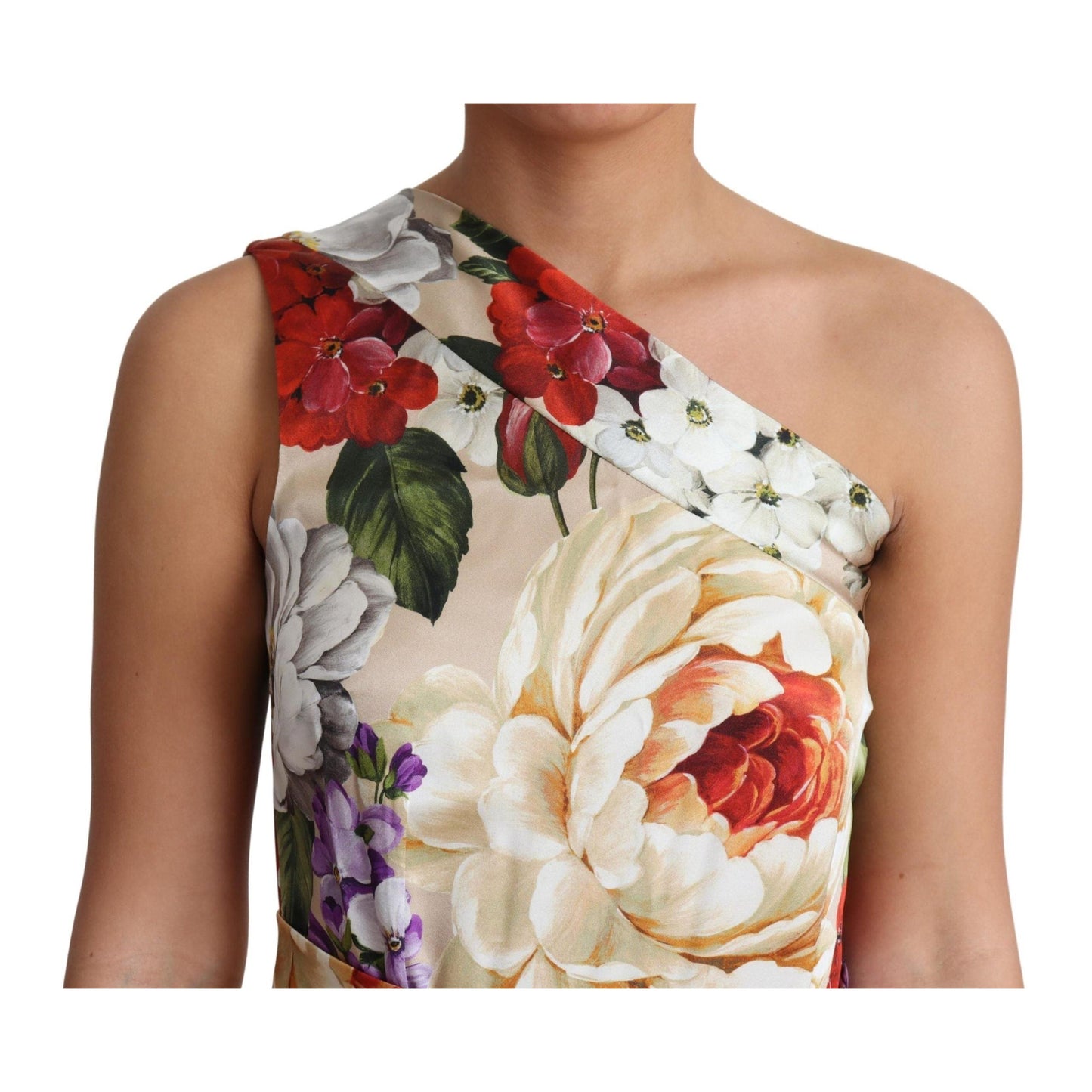 Print Silk Stretch One Shoulder Dress Floral