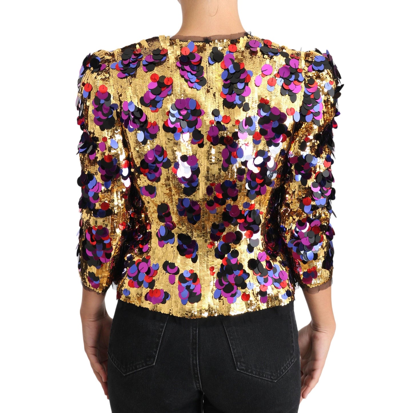 Gold Multicolor Sequined Blazer Jacket
