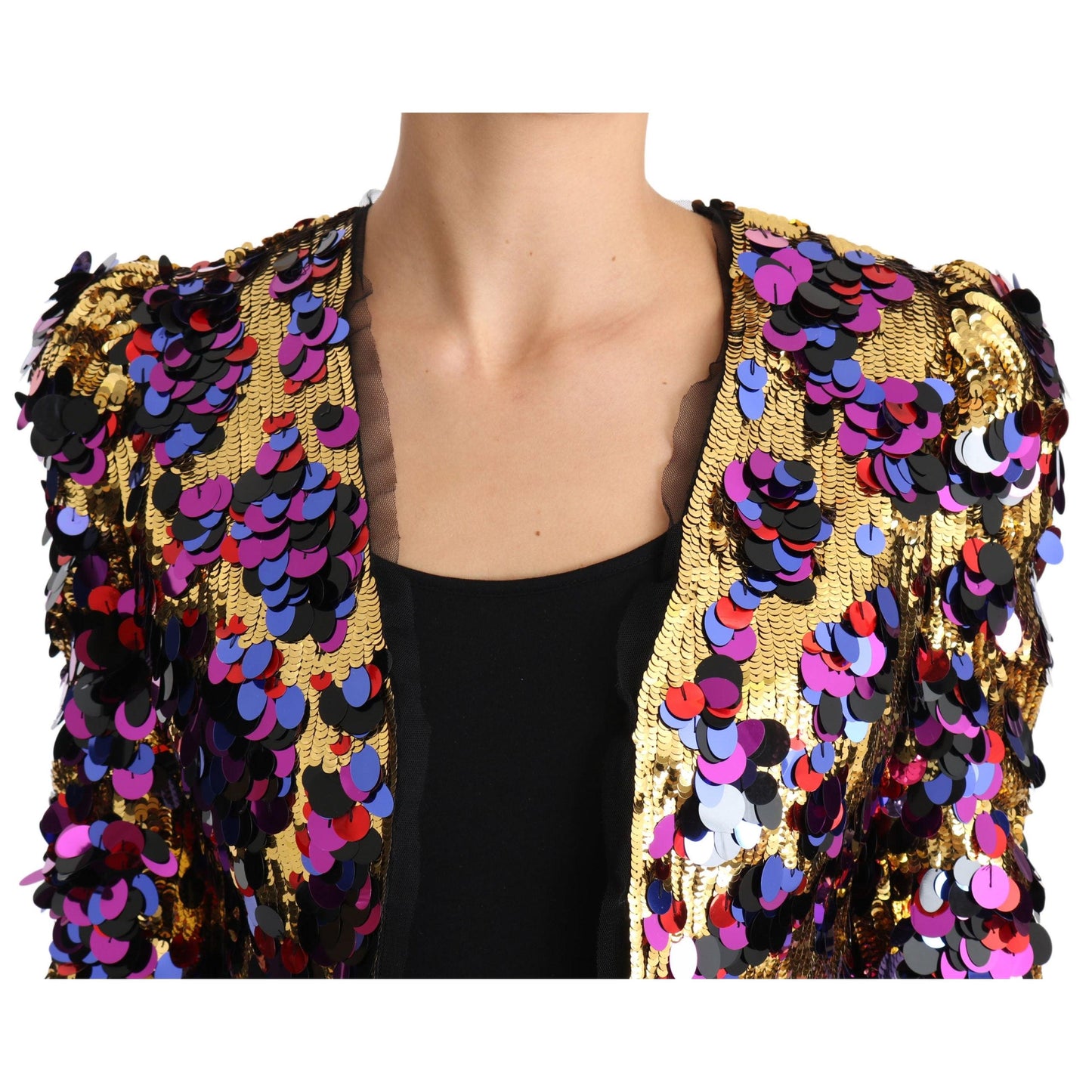 Gold Multicolor Sequined Blazer Jacket