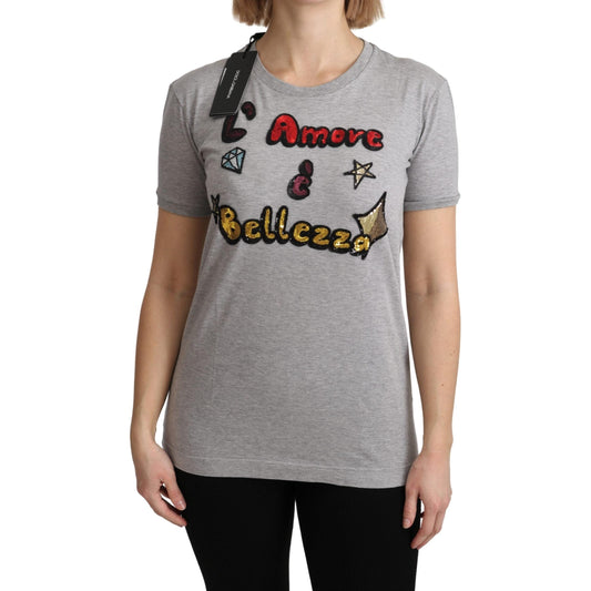 Gray Cotton Amore e Bellezza Top T-shirt