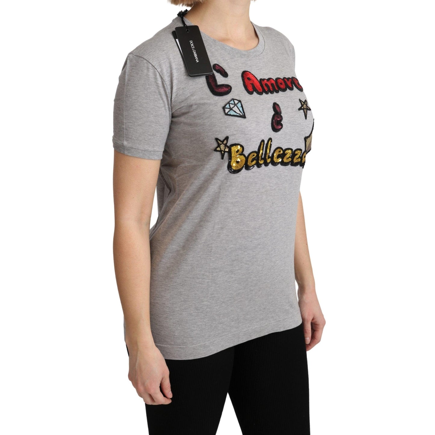Gray Cotton Amore e Bellezza Top T-shirt