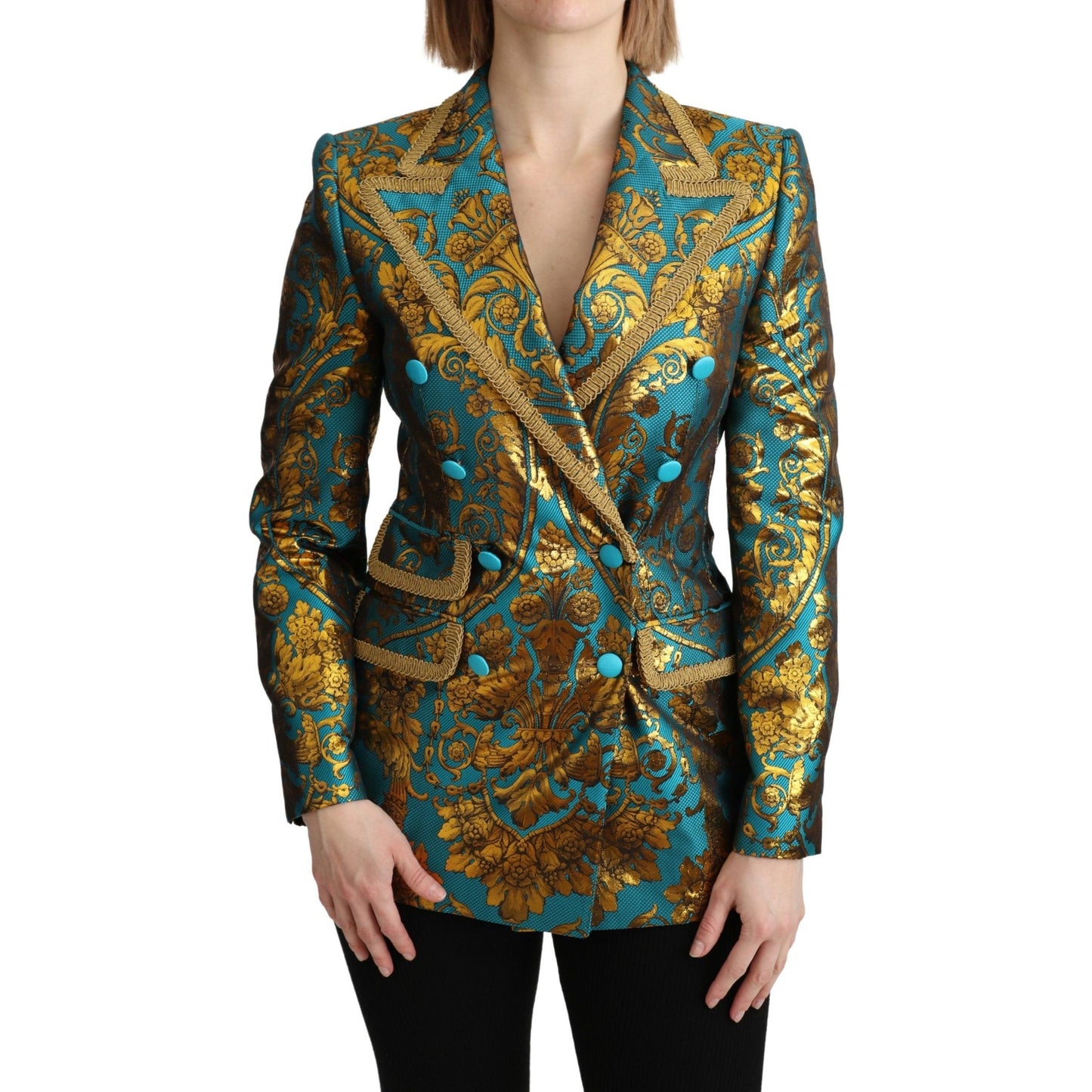 Blue Gold Jacquard Coat Blazer Jacket