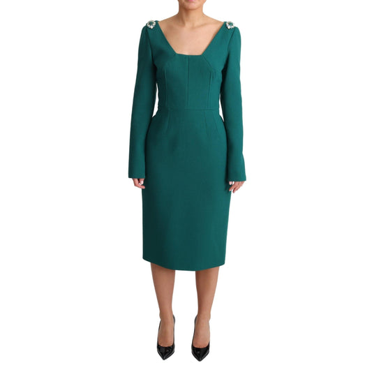 Green Crystals Long Sleeves Sheath Dress