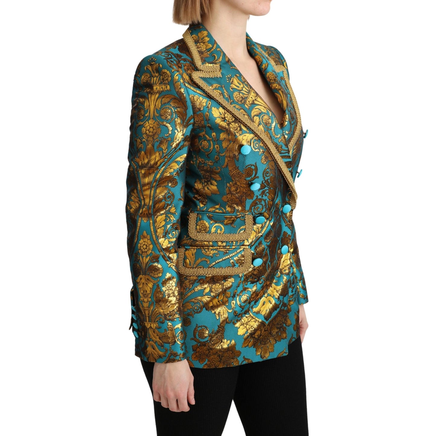 Blue Gold Jacquard Coat Blazer Jacket