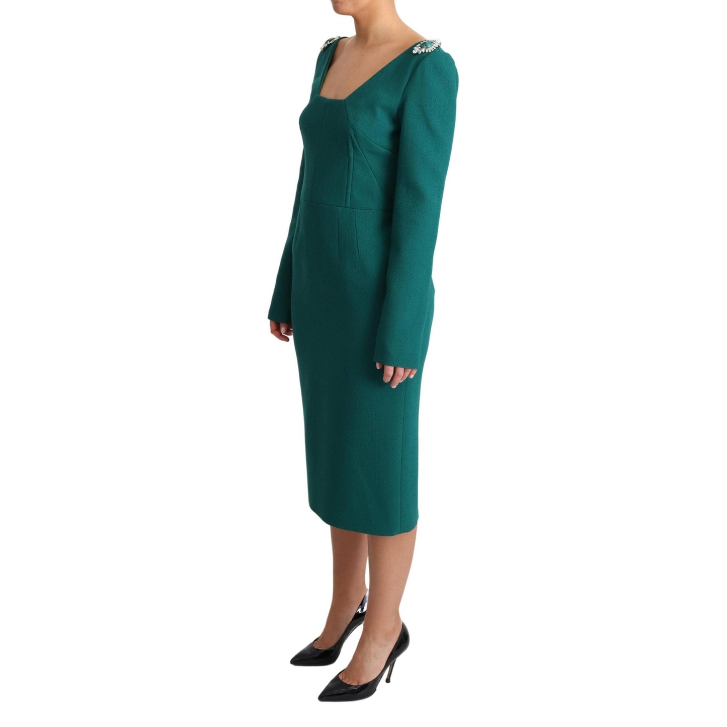 Green Crystals Long Sleeves Sheath Dress