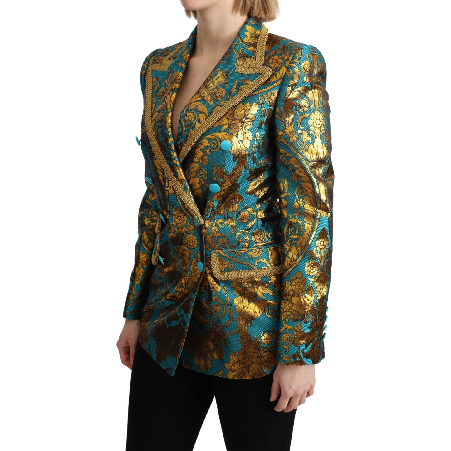 Blue Gold Jacquard Coat Blazer Jacket