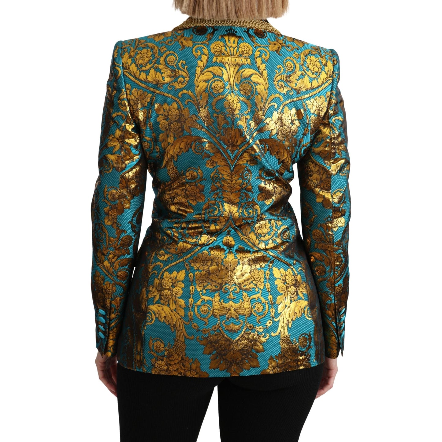 Blue Gold Jacquard Coat Blazer Jacket