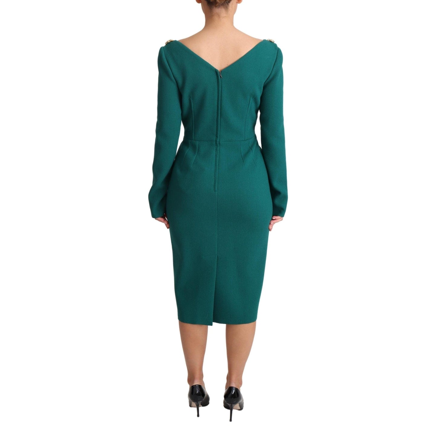 Green Crystals Long Sleeves Sheath Dress